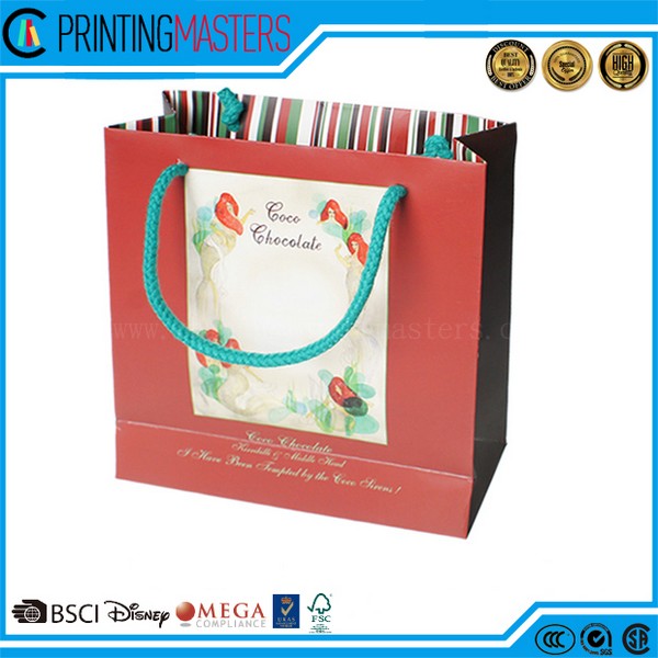 2017 Printed Paper Bag With Ribbon Handle 